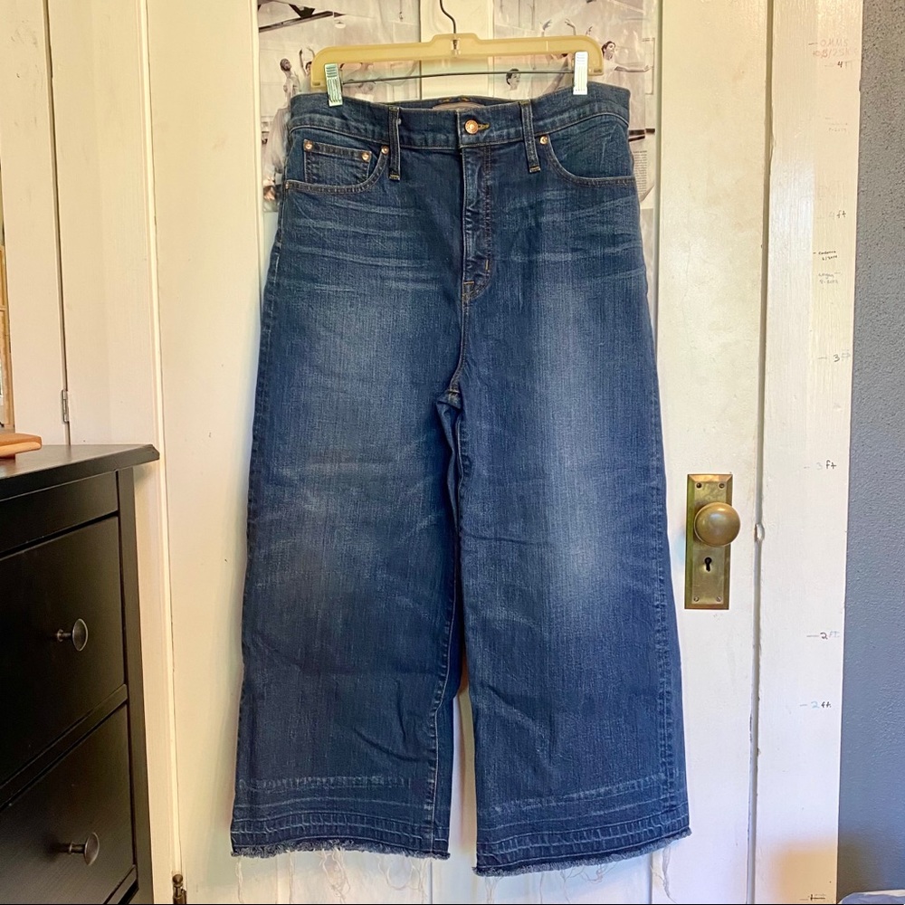 J Crew Point Sur Wide Leg Crop Jeans Chewed Hems